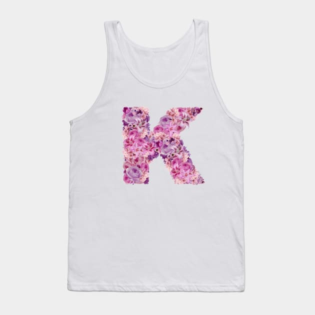 Pink Floral Letter K Tank Top by HayleyLaurenDesign